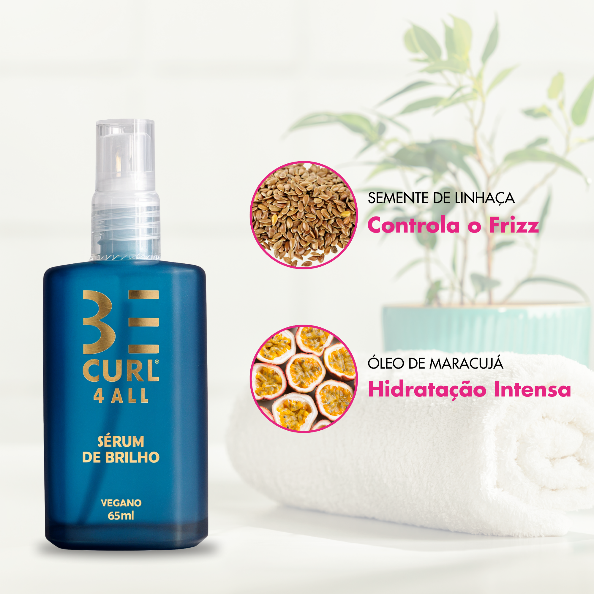 SÉRUM DE BRILHO VEGANO 60ML ONDULADOS, CACHEADOS E CRESPOS - 4 ALL BE CURL