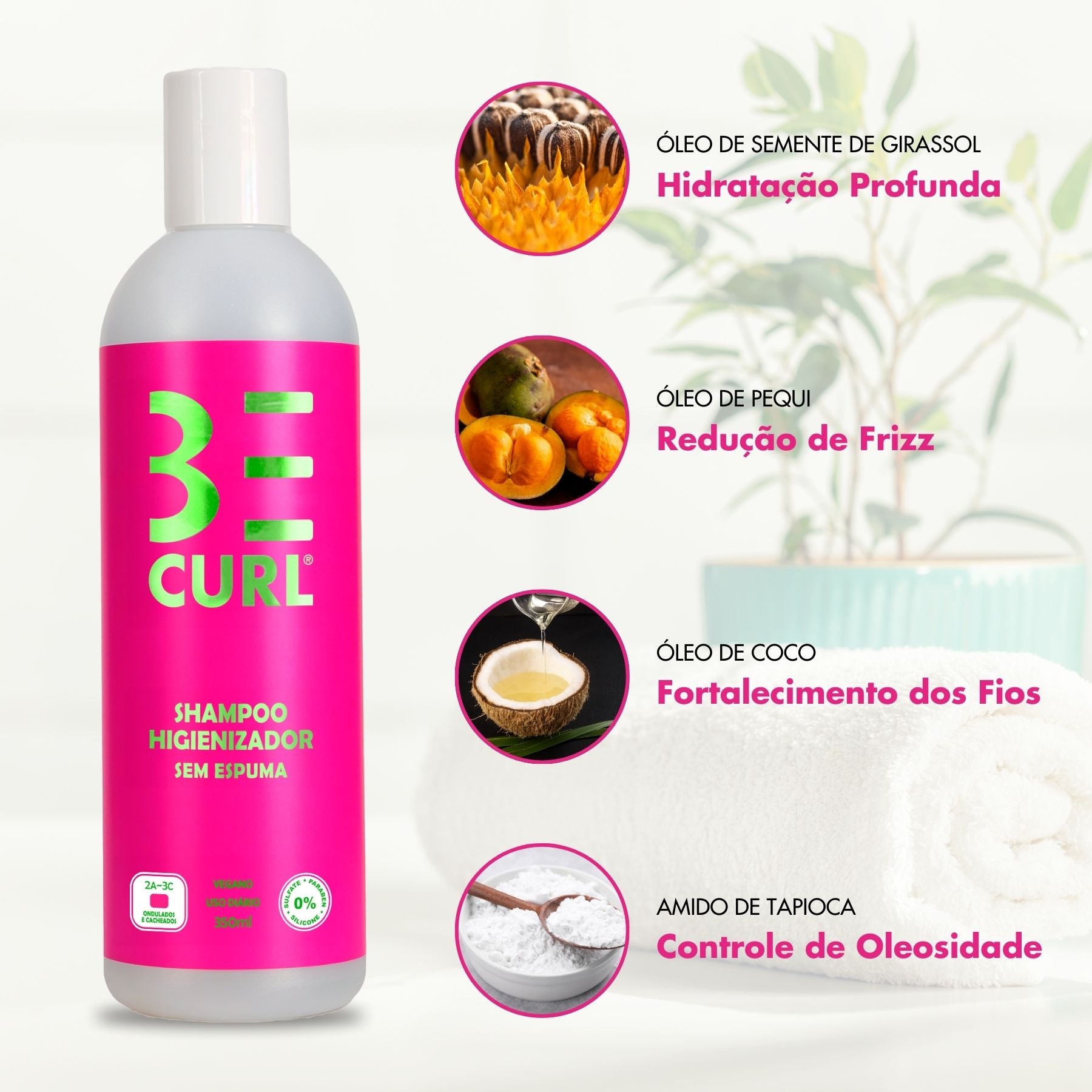 KIT NO POO SEM ESPUMA + STYLING CREAM CREME DE PENTEAR VEGANO PINK ONDAS & CACHOS BE CURL