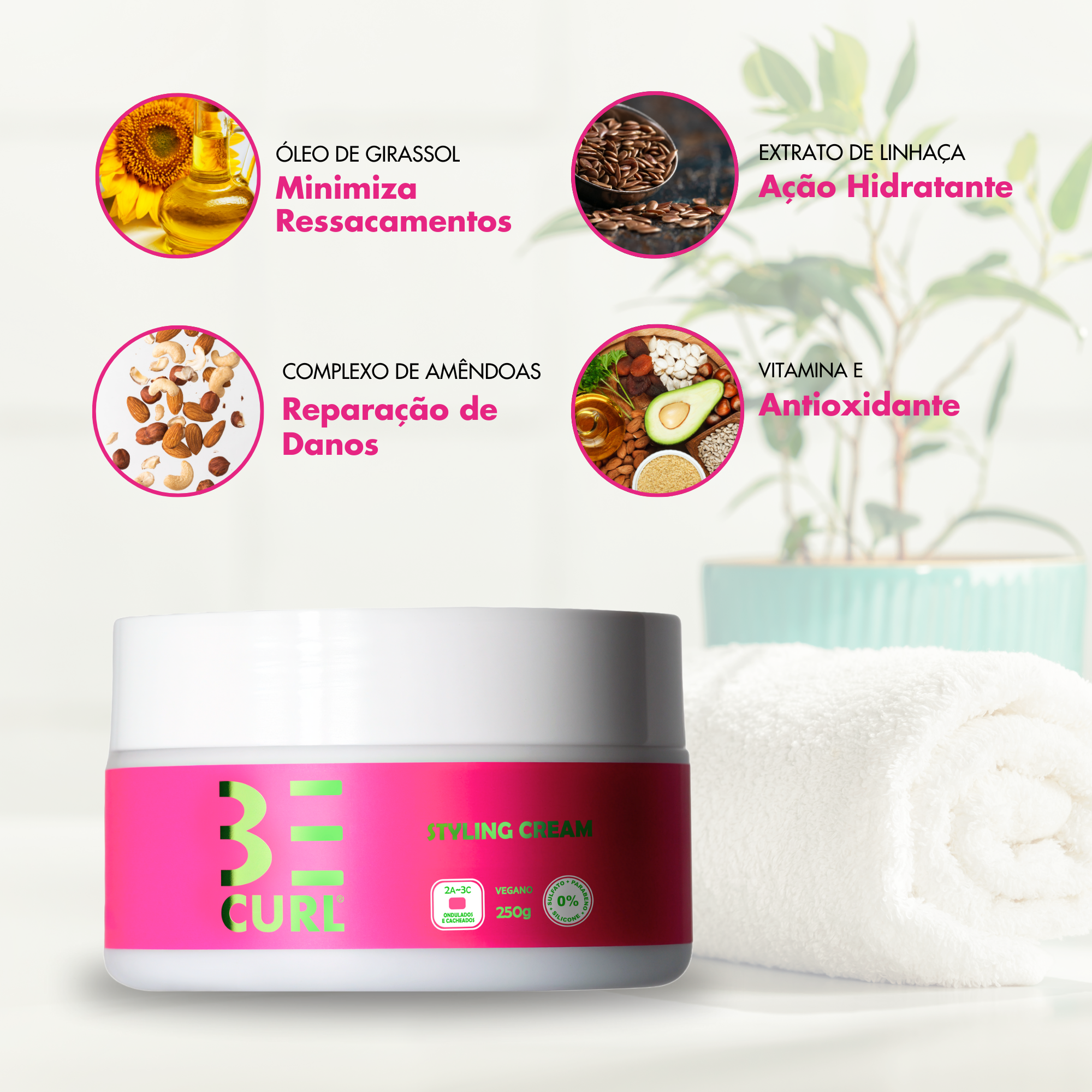 STYLING CREAM CREME DE PENTEAR VEGANO 250G ONDAS & CACHOS PINK BE CURL