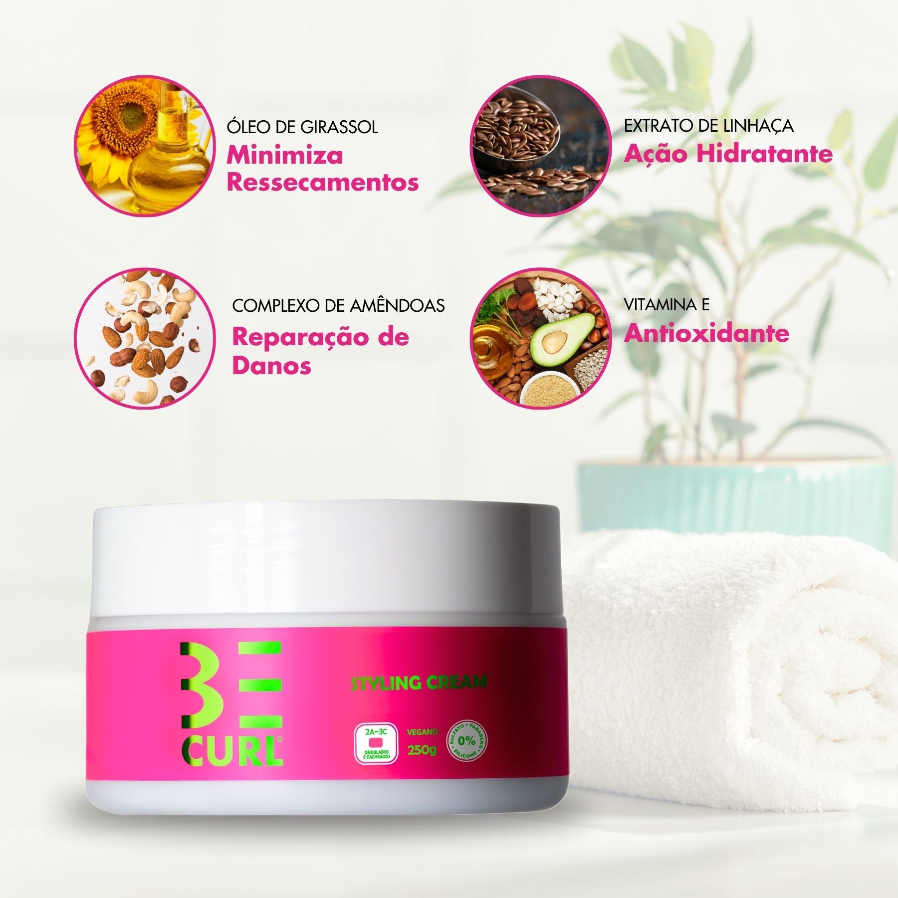 KIT LOW POO POUCA ESPUMA + STYLING CREAM CR PENTEAR VEGANO ONDAS & CACHOS PINK BE CURL