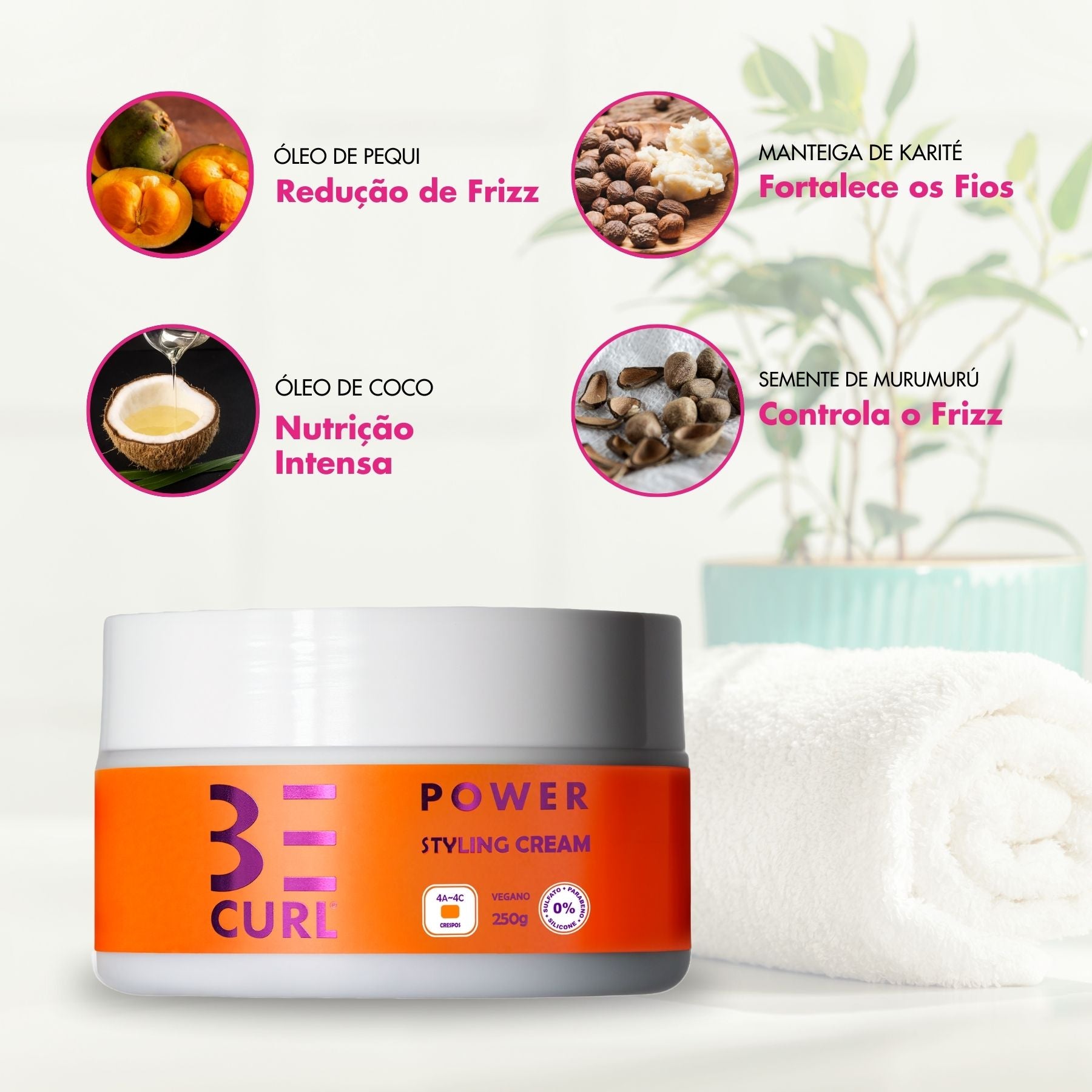 KIT ÓLEO NUTRITIVO + STYLING CREAM CREME PENTEAR VEGANO CRESPOS POWER BE CURL