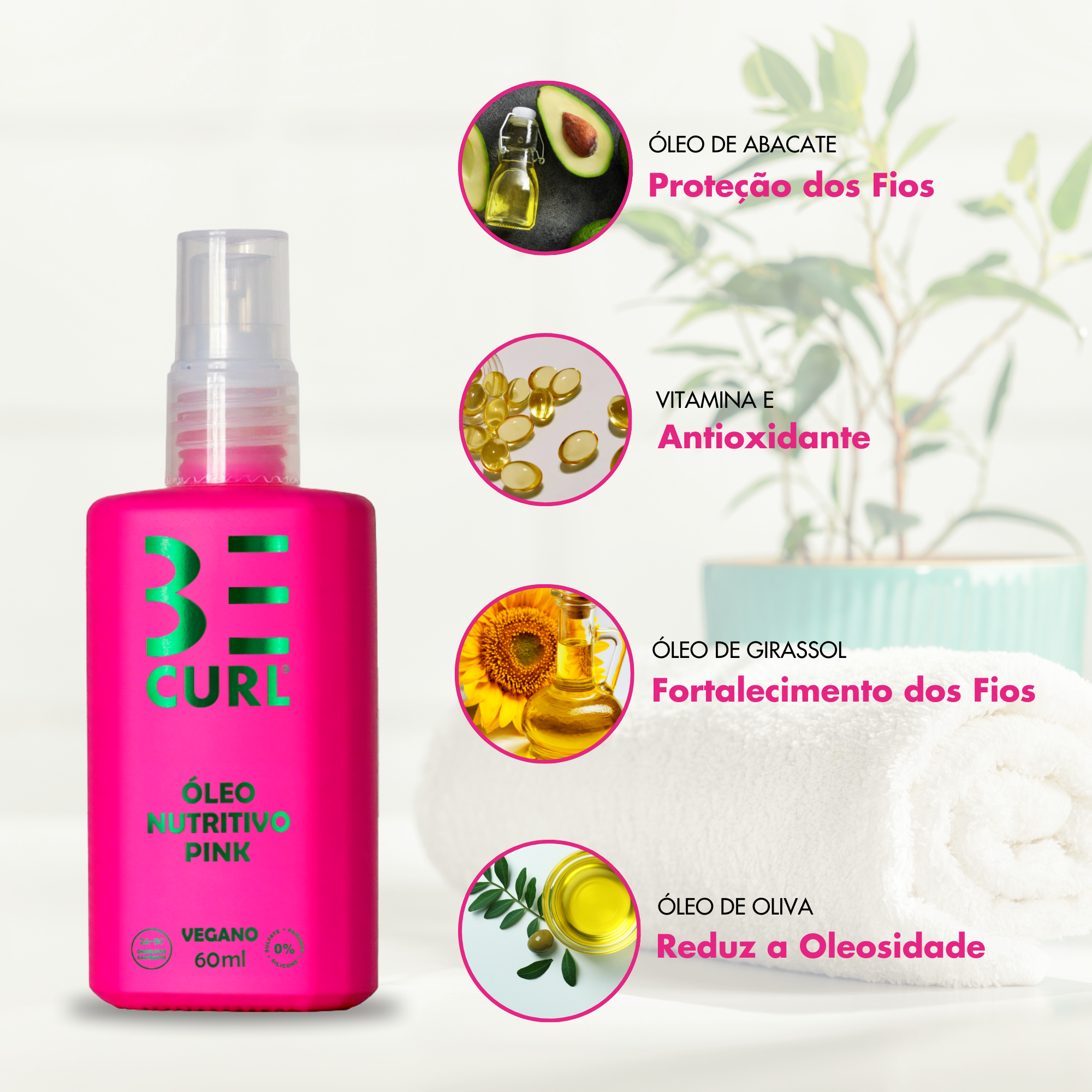 ÓLEO NUTRITIVO VEGANO 60ML ONDAS & CACHOS PINK BE CURL