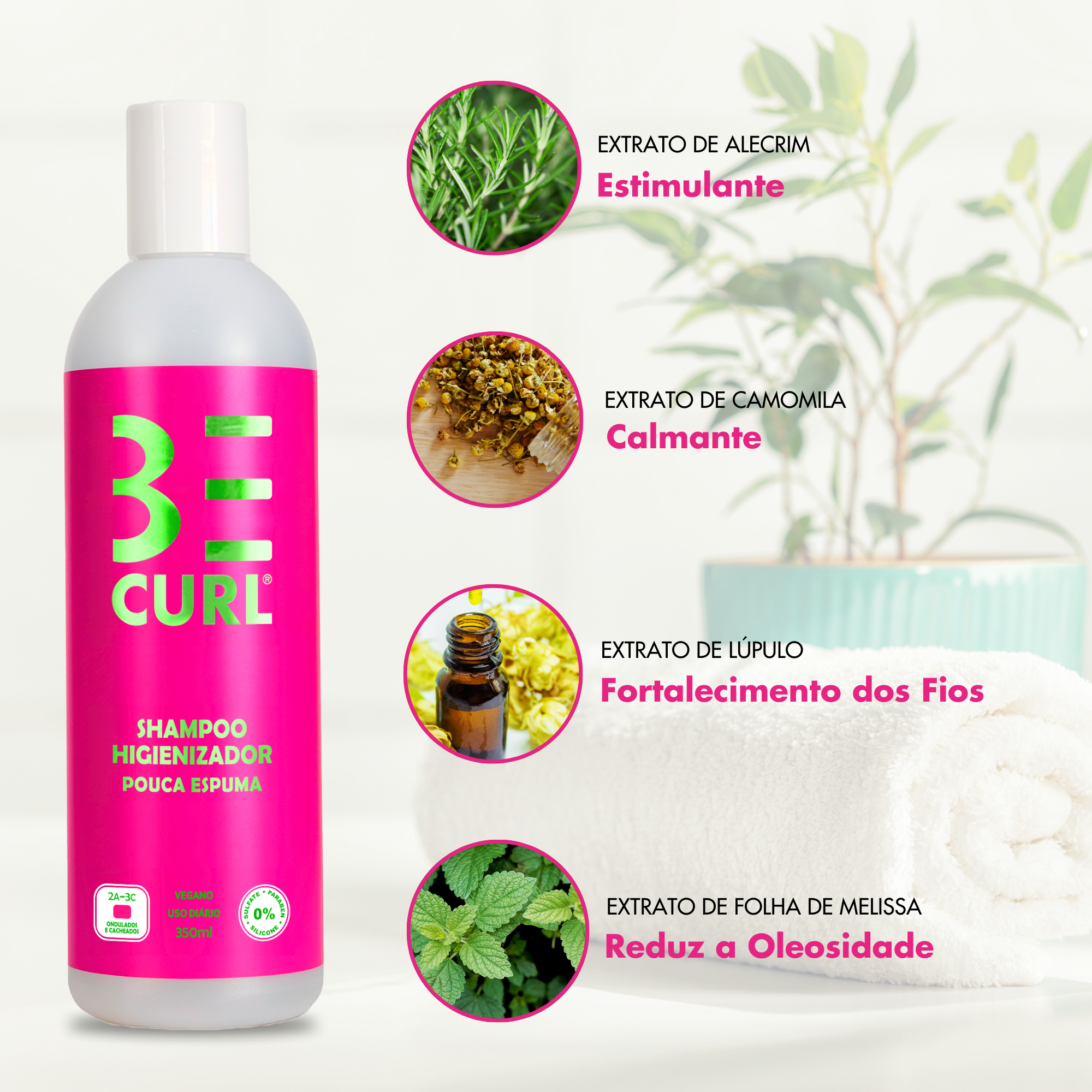 SHAMPOO HIGIENIZADOR LOW POO POUCA ESPUMA VEGANO 350ML ONDAS & CACHOS PINK BE CURL