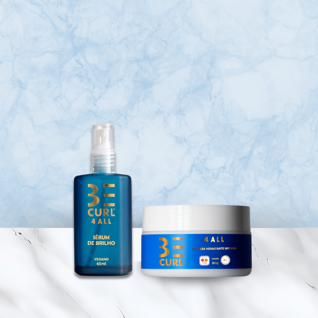 KIT MÁSCARA HIDRATANTE INTENSA + SÉRUM DE BRILHO VEGANO ONDULADOS, CACHEADOS E CRESPOS - 4 ALL BE CURL