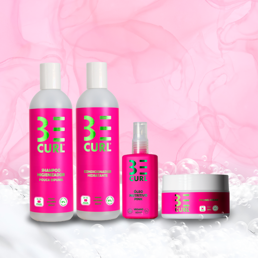 KIT LOW POO POUCA ESPUMA + STYLING CREAM CR PENTEAR VEGANO ONDAS & CACHOS PINK BE CURL